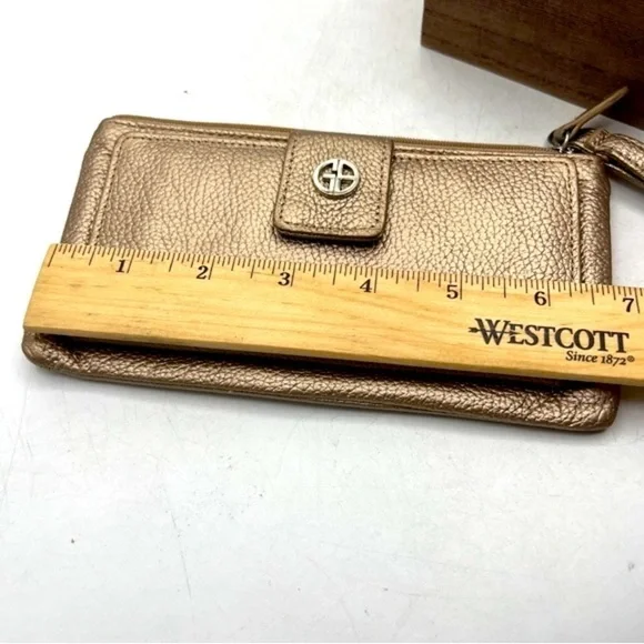 Giani Bernini Metallic Gold Genuine Leather Zip Pocketed Clutch Wristlet Wallet - Picture 13 of 15